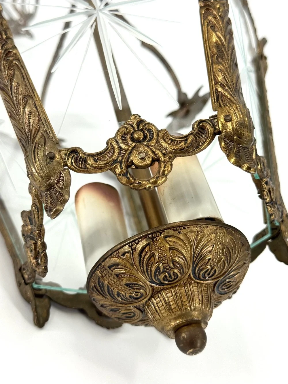 Antique French Rococo Style Brass Birdcage Lantern Pendant Light